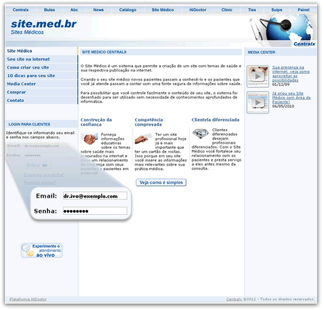 Login no Site Médico