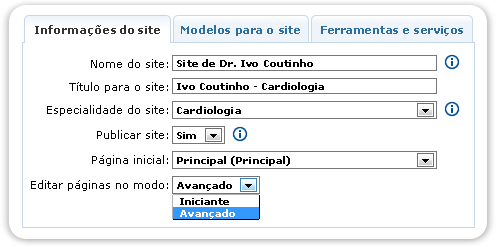 Alterar o modo de edição do Site Médico